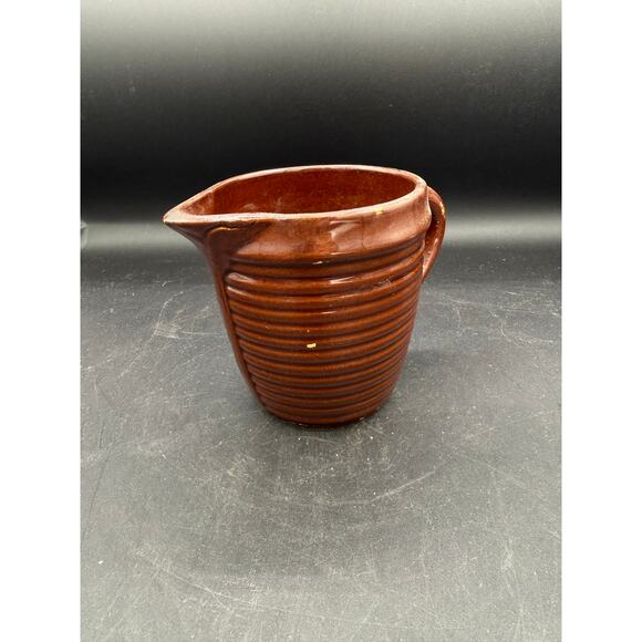 Vintage Western Stoneware Ribbed Brown Pottery Pitcher - Made in USA - Picture 9 of 10